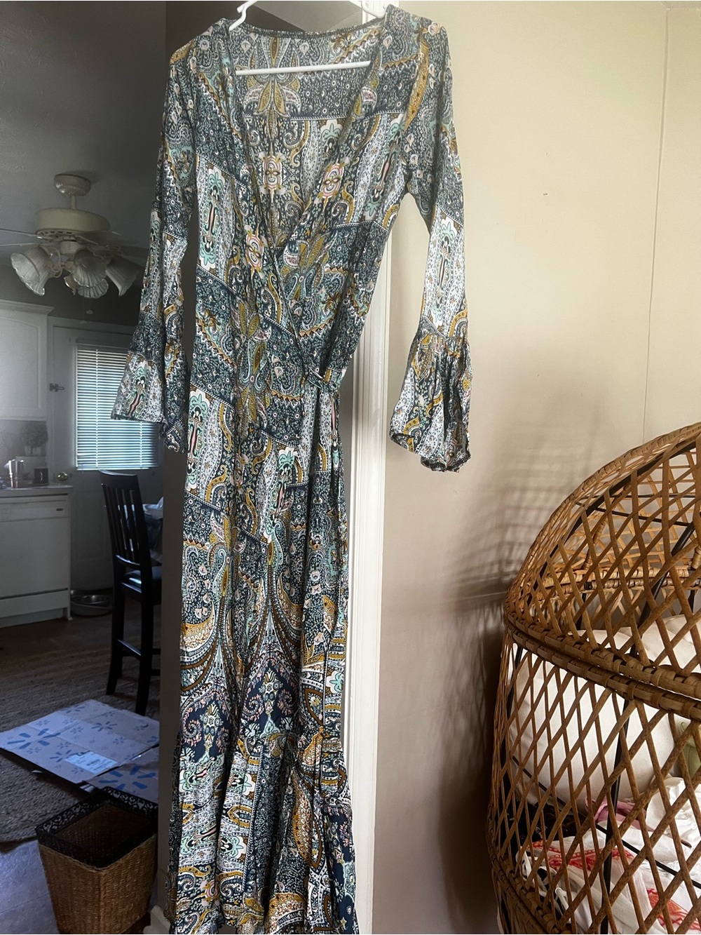 Paisley Wrap Maxi Dress in Teal & Mustard